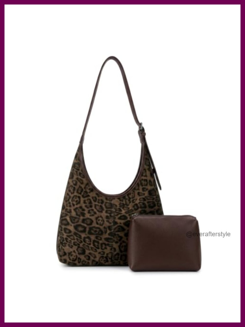 Faux Suede Leopard Print Slouchy Hobo Shoulder Bag with Pouch